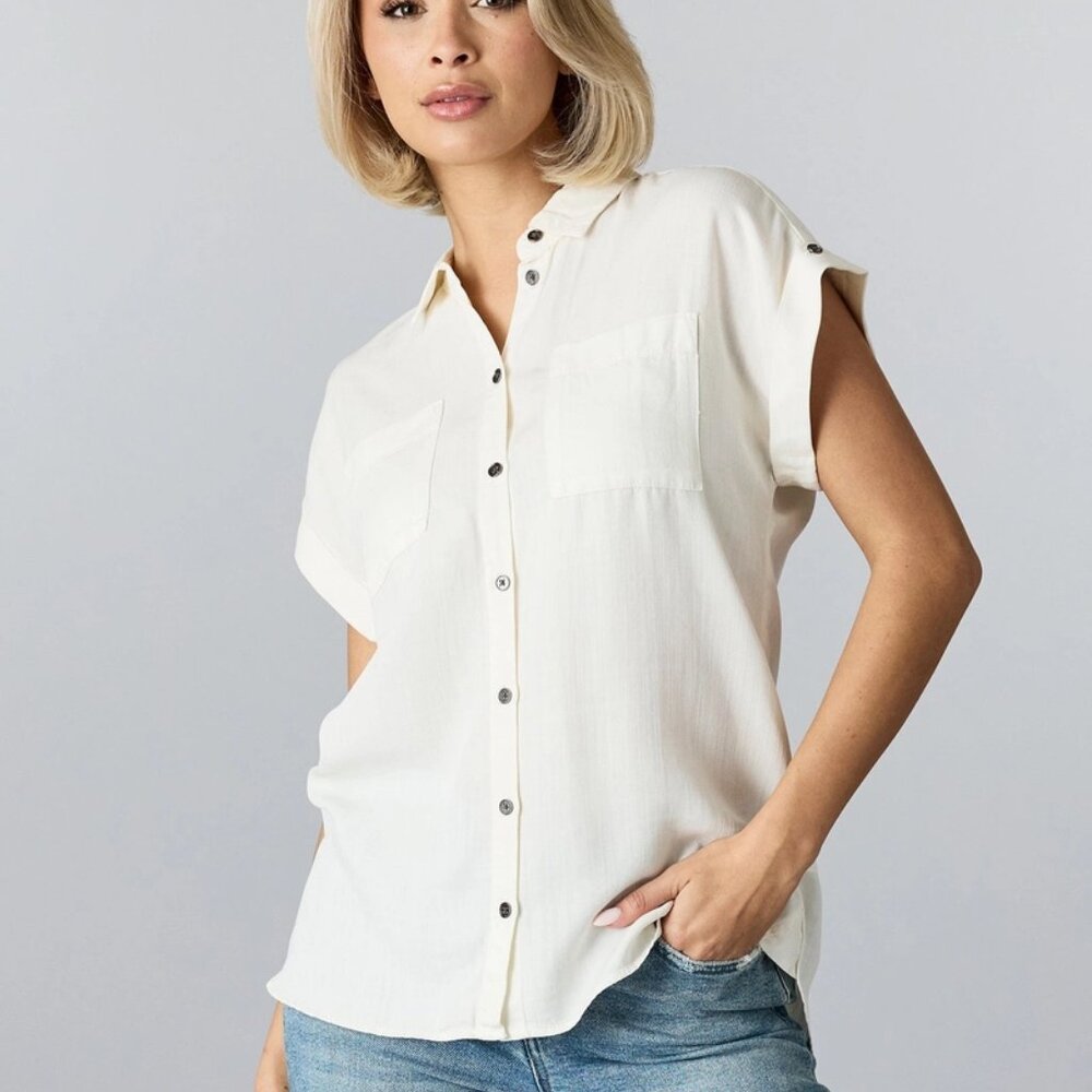 Sandra Button-Up Blouse - Ivory White - Picture 1 of 4